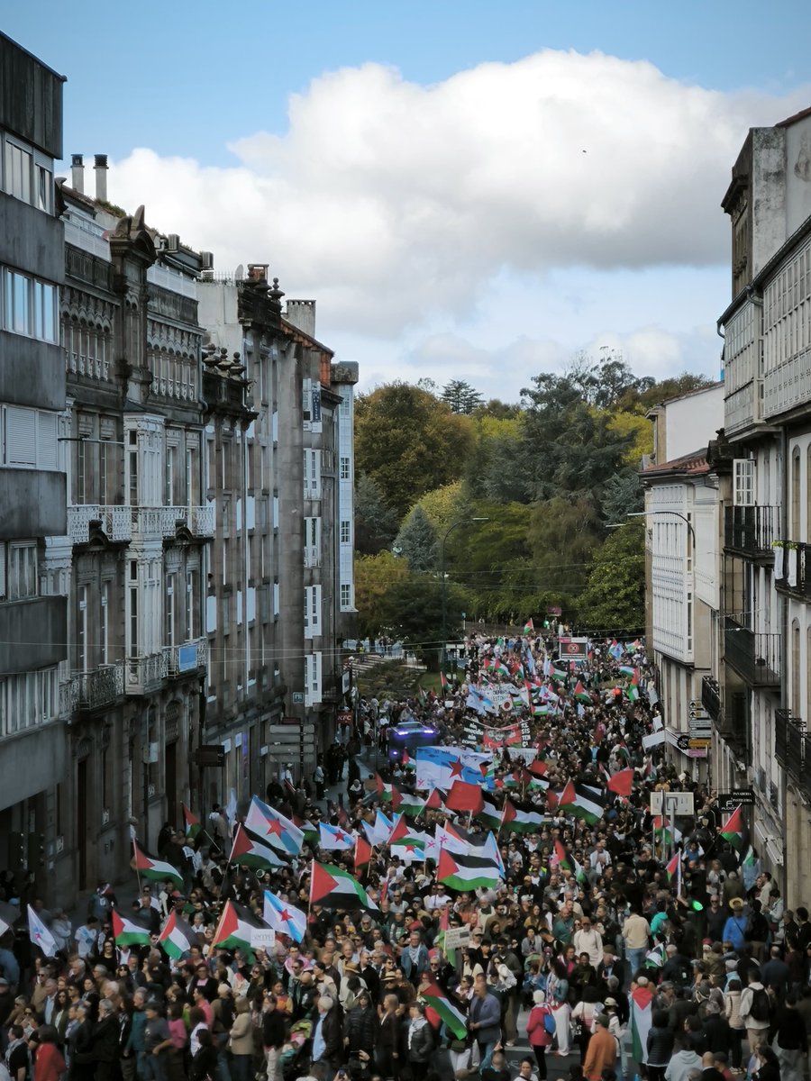 🇵🇸 Enorme resposta galega, que a estas horas colapsa Compostela coa solidariedade coa causa Palestina. Contra o xenocidio e a ocupación sionista e os seus cómplices occidentais. #GalizaconPalestina #PalestinaVencerá