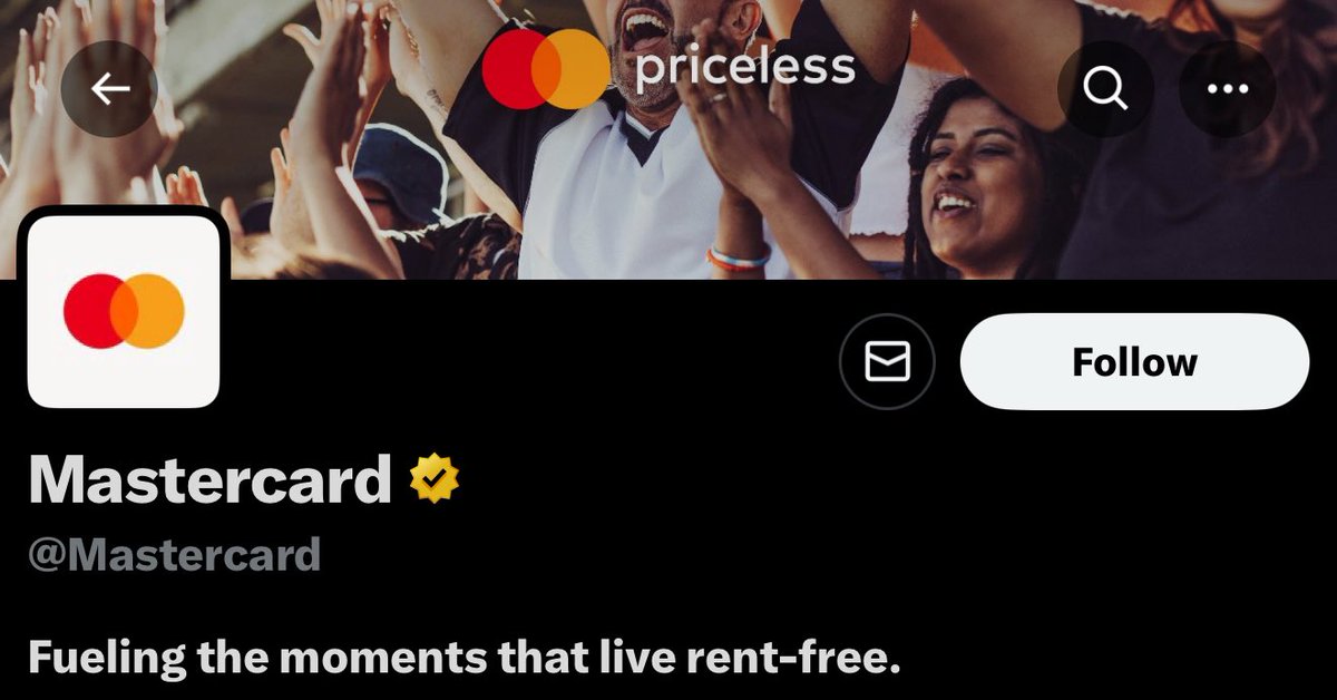 crypt_omar's tweet photo. The 18th most valuable company in the world has #priceless on their banner. 👀

If @Mastercard is using Priceless as their advertising campaign, then we — the priceless community — definitely have a powerful narrative in our hands. 🙌 https://t.co/kgizTAG1SK