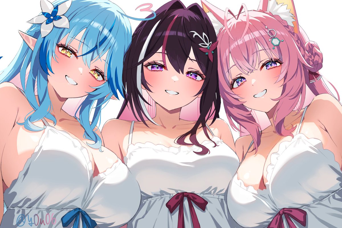 AZKi ,博衣こより ,雪花ラミィ 「KoZMy #こよりすけっち #AZKiART #らみあーと」|ゆうのイラスト