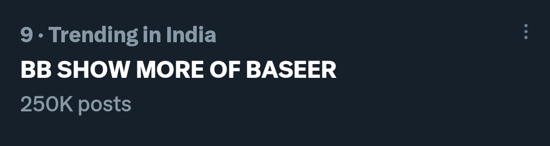 TeamPeloOnline's tweet photo. Congratulations guys 250K trend completed 
This is the biggest trend of the #BiggBoss19 season Next target  300K 
Don’t stop now, the speed may have slowed down but our spirit hasn’t!
Keep your josh high, we can do it! 🔥

BB SHOW MORE OF BASEER 
#BaseerAli https://t.co/8I9Ux0p1Mg