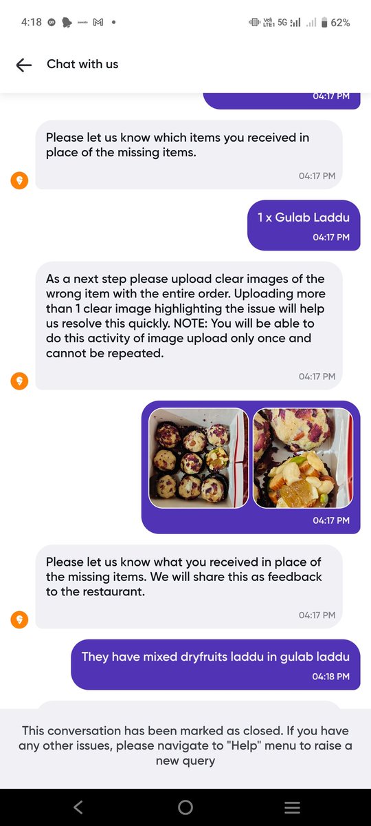 bawariamahi's tweet photo. @Swiggy @SwiggyCares for order id 218628761022069 regarding order I have received a mix of laddu when I have specifically ordered only gulab laddu please look into the matter Swiggy chat customer support not responding https://t.co/BPXD3F7q8d