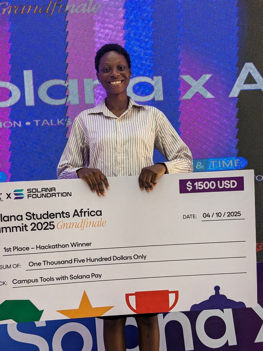 sheislideeyah's tweet photo. Okay!
Shout out to @SolanaStudentAf for this!
My team and I worked on Konnect for the Solana student Africa summit 2025 hackathon and this is a testament that God is good❤️
We're bringing Konnect to campuses, we'll make campus commerce a breeze. 
First place!
#Konnectiscoming https://t.co/HJyTisjVkN