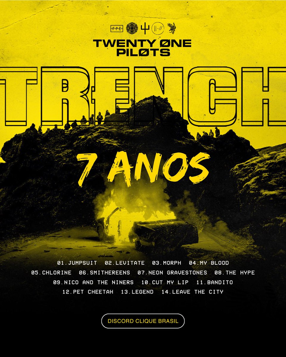 Clique Brasil (@discordcliquebr) on Twitter photo Feliz aniversário Trench! 💛
Lançado em 5 de outubro de 2018, o álbum Trench marcou o universo de <a href="/twentyonepilots/">twenty one pilots</a> como um dos álbuns mais aclamados pelos fãs!🌻
Ele possui certificado de platina pela RIAA e em sua estreia debutou em 2º lugar na Billboard 200! Feliz aniversário Trench! 💛
Lançado em 5 de outubro de 2018, o álbum Trench marcou o universo de <a href="/twentyonepilots/">twenty one pilots</a> como um dos álbuns mais aclamados pelos fãs!🌻
Ele possui certificado de platina pela RIAA e em sua estreia debutou em 2º lugar na Billboard 200!