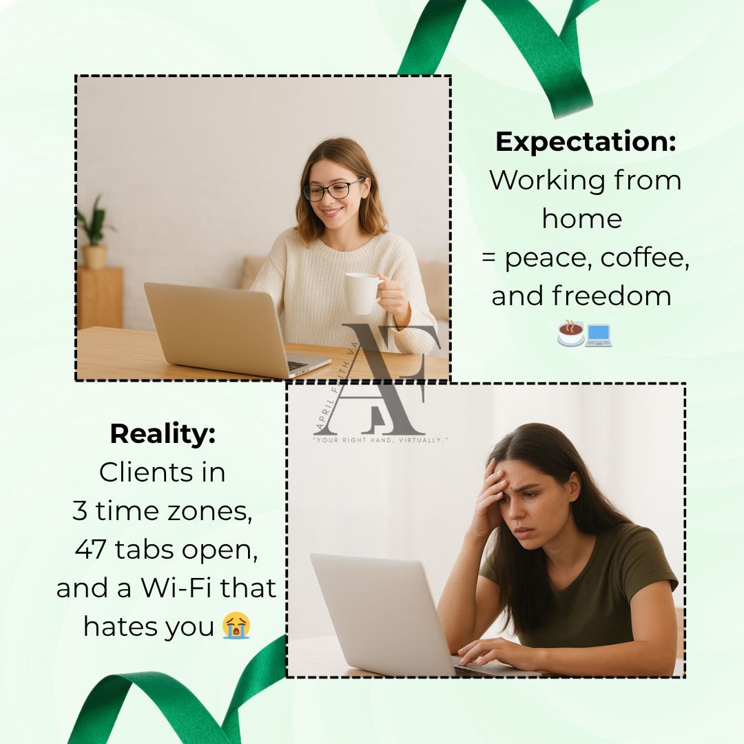 Efrelpeytva's tweet image. “When you dreamed of the ‘peaceful work-from-home life’ but ended up managing chaos with coffee and sheer willpower ☕💻😂

#AprilFaithVA #VirtualAssistantLife #WorkFromHomeStruggles #VAMemes #RelatableVA #OnlineWorkReality