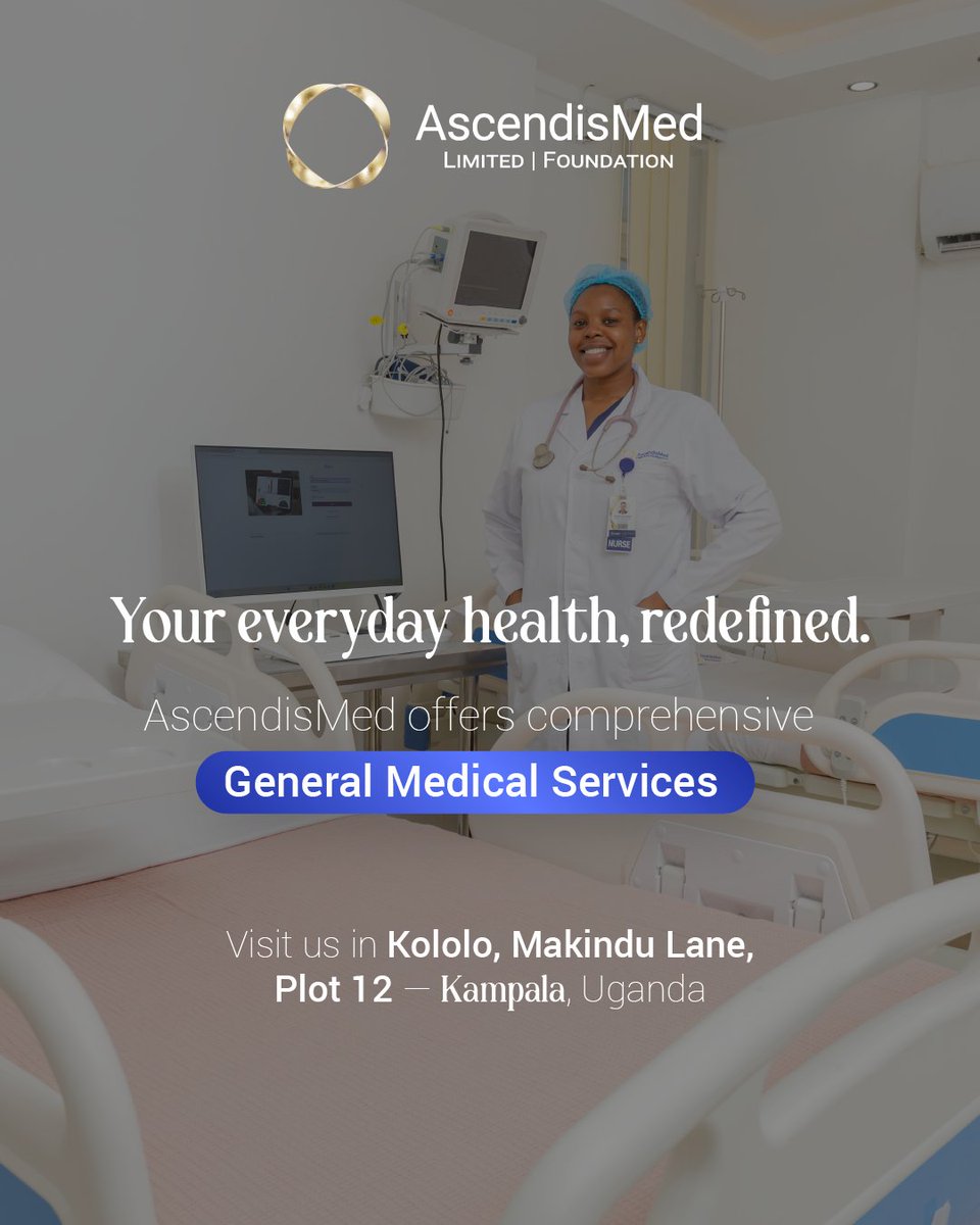 Your everyday health, redefined.
AscendisMed offers comprehensive General Medical Services with a focus on personalized care and preventive health. Book your consultation today.

#AscendisMedUG #LimitedFoundation #MedicalCenter #Uganda #Kampala