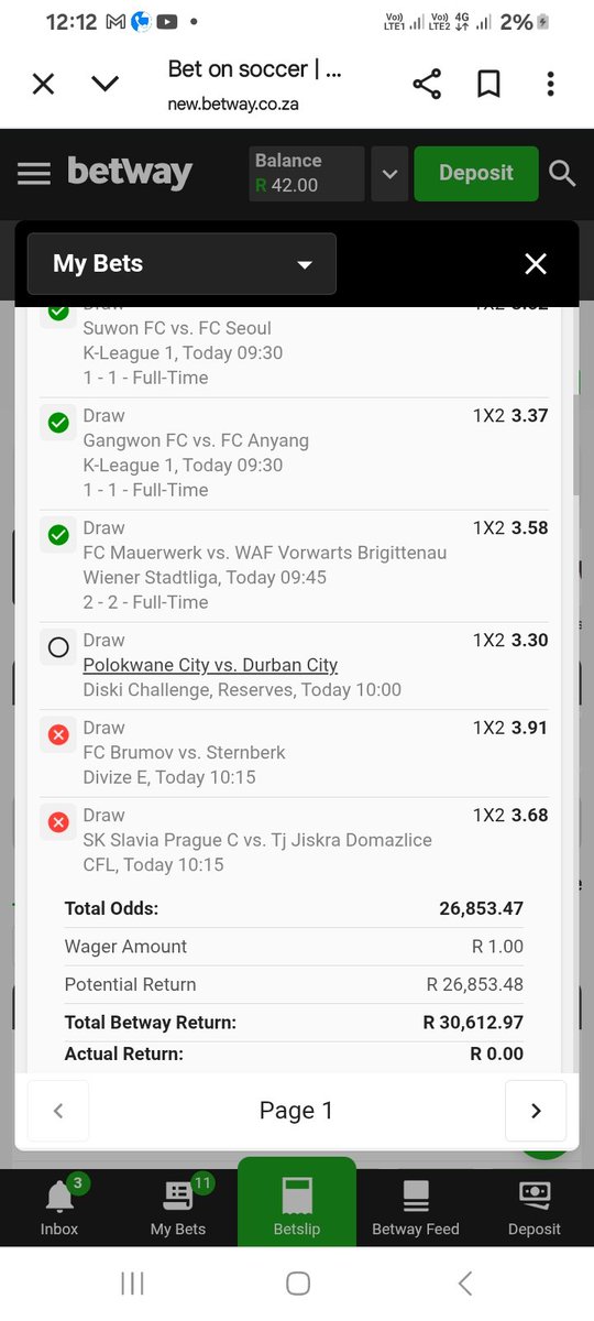 TumiExcel's tweet photo. @Betway_za  You guys are a damn scam. I played those teams perfectly...everything was set... then right at the end, it all changed. I was about to bag 30k! And there’s even a match from yesterday still showing online while people who don’t know any better are still betting. https://t.co/R5huUGMH4K