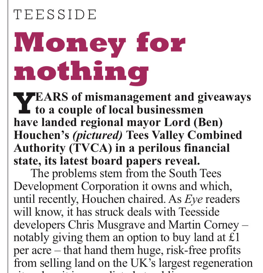 Current ⁦⁦⁦<a href="/PrivateEyeNews/">Private Eye Magazine</a>⁩ has latest on the financial idiocy on Lord Houchen’s patch - which has proved very useful to a couple of businessmen, less so the people of Teesside.