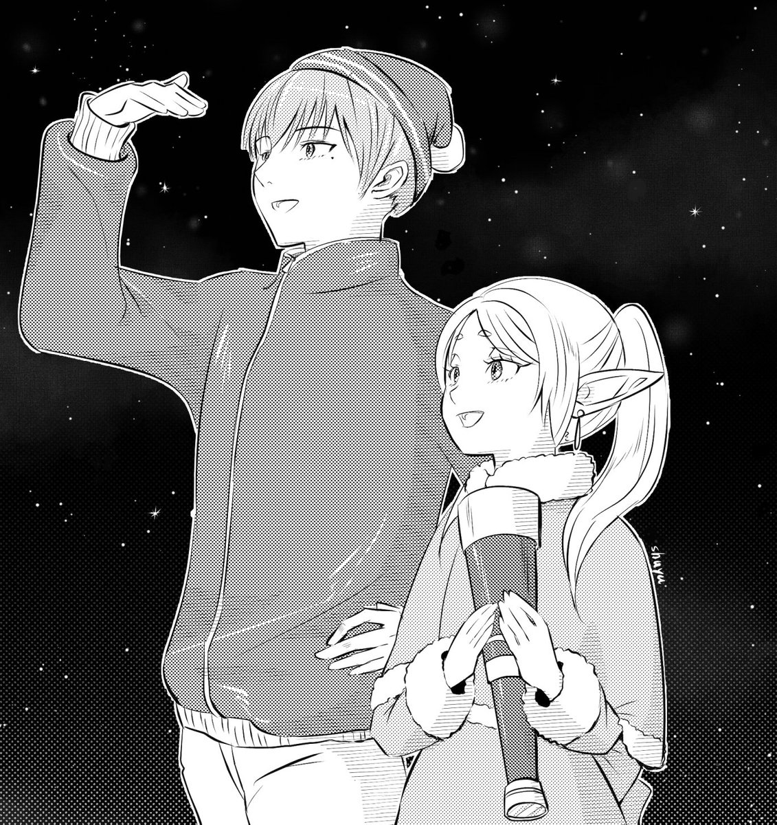 天体観測へ
ネタが多すぎて、和装より簡単なほうを描いちゃった 😌
#フリーレンFA