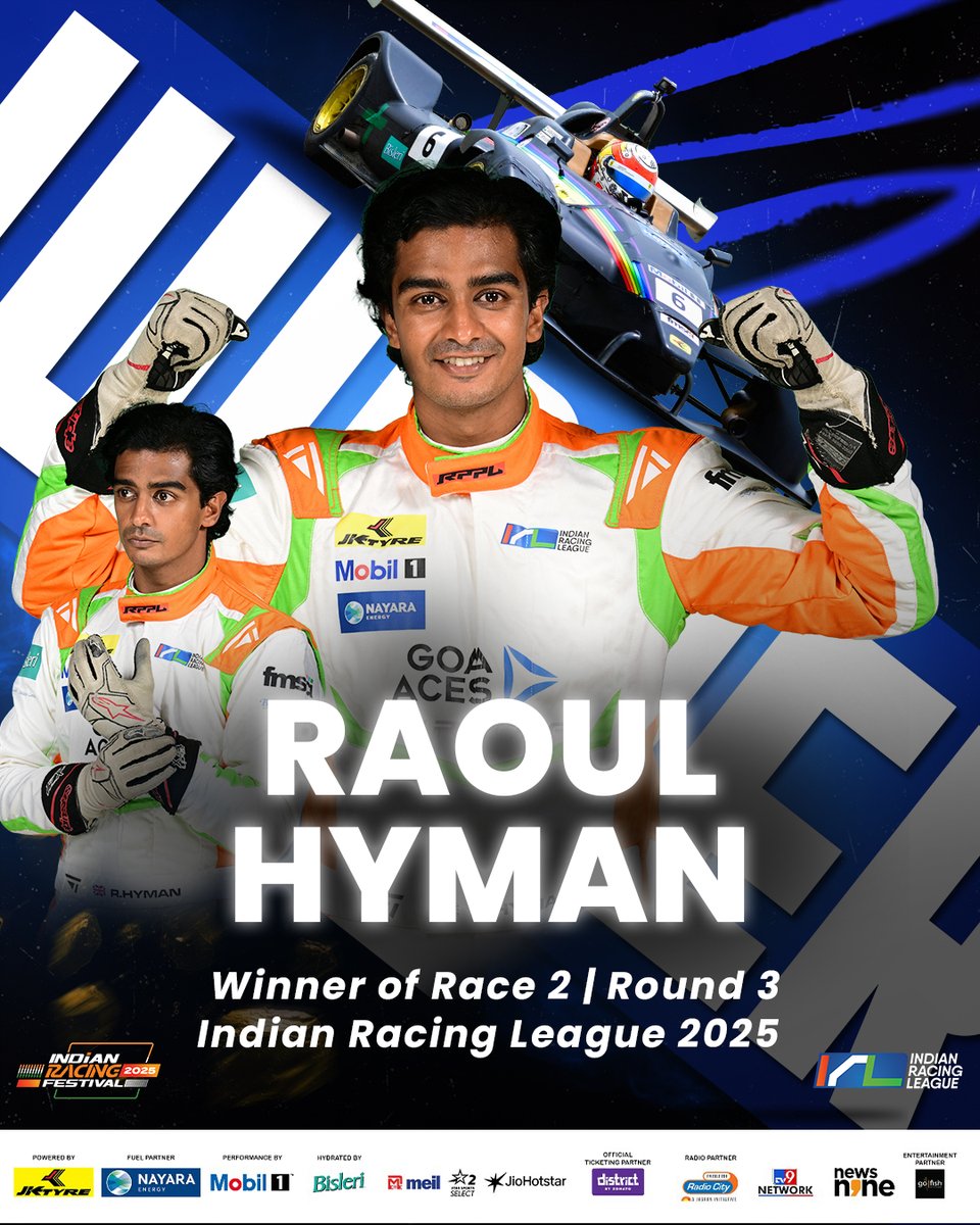 Irlofficial1's tweet photo. What. A. Race. π₯
Total chaos, pure thrill, and Raoul Hyman takes the win at Race 2 of Round 3! π
The heat on track is only rising as the action heads to the Goa Street Circuit
#PoweredbyJKtyres #FuelledByNayara #PerformanceByMobil1 #IndianRacingLeague #Season4 https://t.co/kaup6Bff59