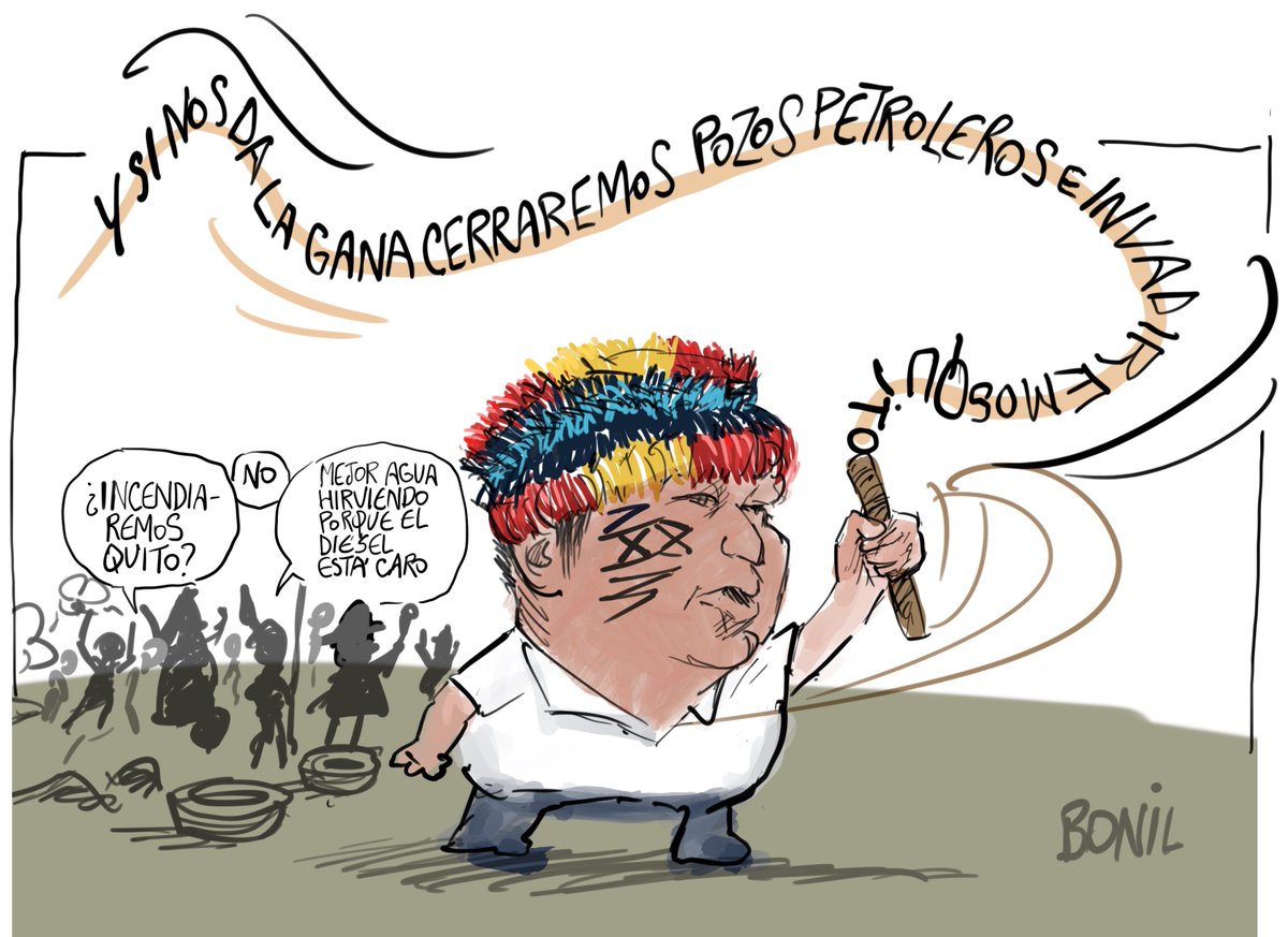bonilcaricatura's tweet photo. Lenguaje amenazante, advertencias e insinuaciones de derrocar a Daniel Noboa hacen recordar los 2 paros anteriores en que destruyeron Quito. Pero no solo los quiteños notan q más que un levantamiento espontáneo es un MODUS OPERANDI no de protesta sino de IMPOSICIÓN. https://t.co/axfYOE9ErG