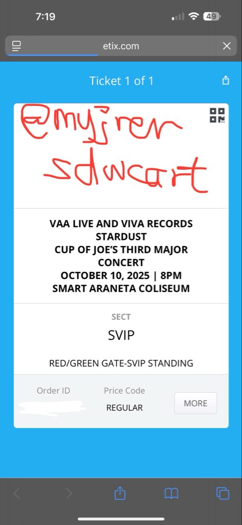 SDWCart's tweet photo. wtt lft cup of joe coj stardust concert con

have: day 1 svip standing (oct 10 fri)
want: day 3 svip standing (oct 12 sun)

rft: have class on d1🥹 (bought the tix before classes started HAHAHA)

since digital ticket, i can send it directly pero can also meet near araneta/katip https://t.co/QQrOxML8a8