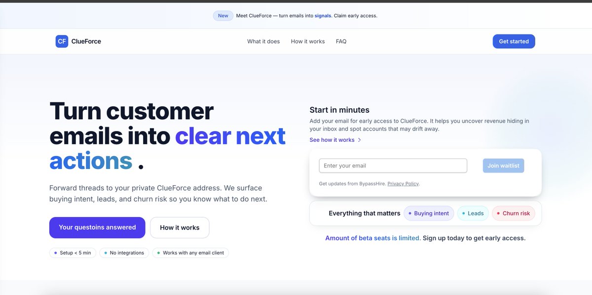 kabat_robert's tweet image. Getting a lot of emails? I&apos;m building ClueForce to find leads in your emails and help you prevent churn. Simple. Join waitlist: bypasslabs.com/clueforce

#saas #earlyaccess #business #emails #LeadGen #ComingSoon #indiehackers #buildinpublic