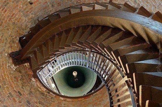 bymortalhand's tweet photo. The spiral staircase leading to the bell chamber of Verona’s Torre dei Lamberti looks like an eye when viewed from below https://t.co/vpjQoADgwJ