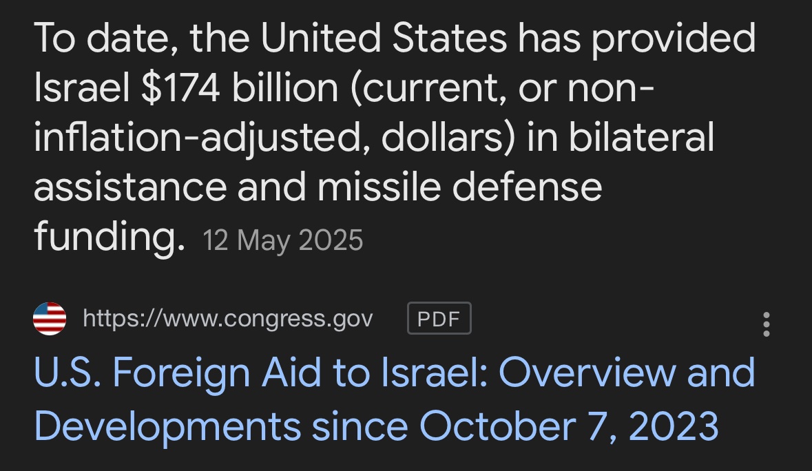 Fuck off with that “Jews are defending themselves” bullshit.

Israel is blocking ships who want to provide medical care and food supplies to Palestinians from entering and also spending billions of dollars (from the US) to commit war crimes.