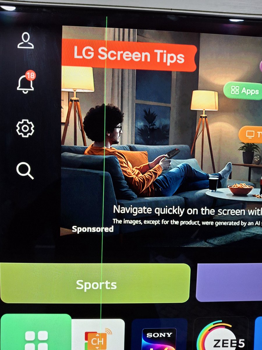 Daman0040's tweet photo. Hi @LGIndia @LGIndiaSupport,
I bought an LG C2 OLED 48" TV in 2022. Suddenly a green vertical line appeared. No physical damage,gently used.Service center quoted alot for repair.Please arrange a goodwill panel replacement. As these kind of products arent afforded again and again. https://t.co/CKlJr0Qg8s