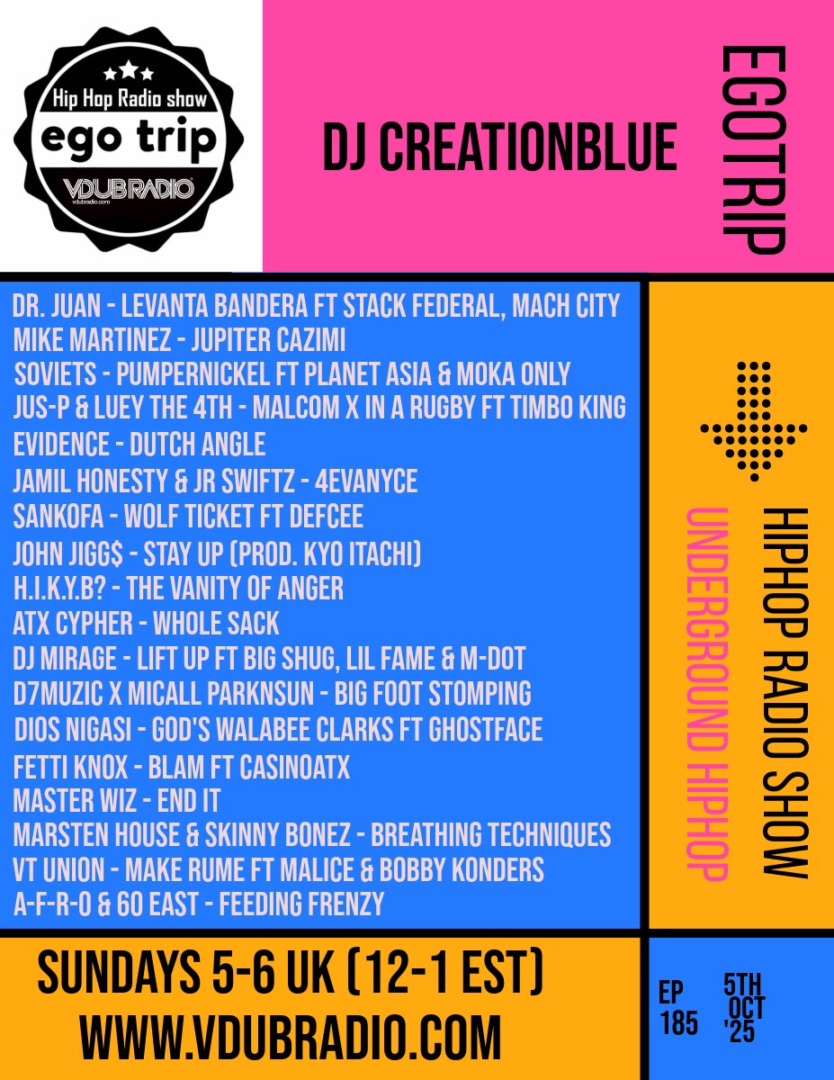 Macey (Egotrip Hiphop) (@maceyjust) on Twitter photo This weeks egotrip bingo card with the usual splash of dopiness from everyone that good in the underground game! Tune in live every Sundays 5pm BST, midday EST on Vdubradio and Che-che-check it out!!! This weeks egotrip bingo card with the usual splash of dopiness from everyone that good in the underground game! Tune in live every Sundays 5pm BST, midday EST on Vdubradio and Che-che-check it out!!!