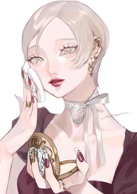 パーティー前のメイクなおし #イラスト #創作 #メイク
