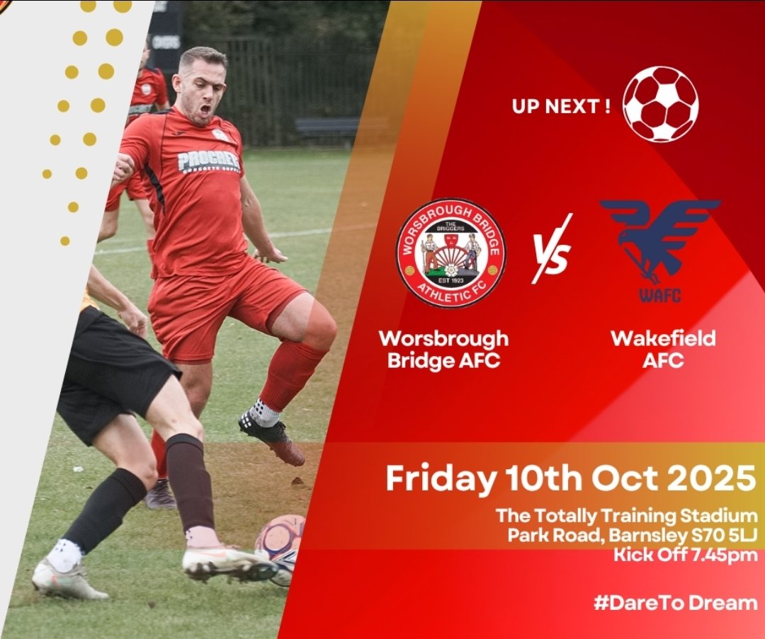WorsbroughBFC's tweet image. Up next at The Totally Training Stadium is FRIDAY NIGHT FOOTBALL as we welcome @Wakefield_AFC 

It should be a belting game of @NCEL football.

Remember, it&apos;s still &quot;football for a fiver&quot; with U16s FREE.
