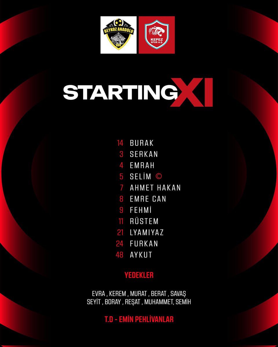 🔴🔵 Beykoz Anadolu Spor maçı İlk 11’imiz belli oldu.
