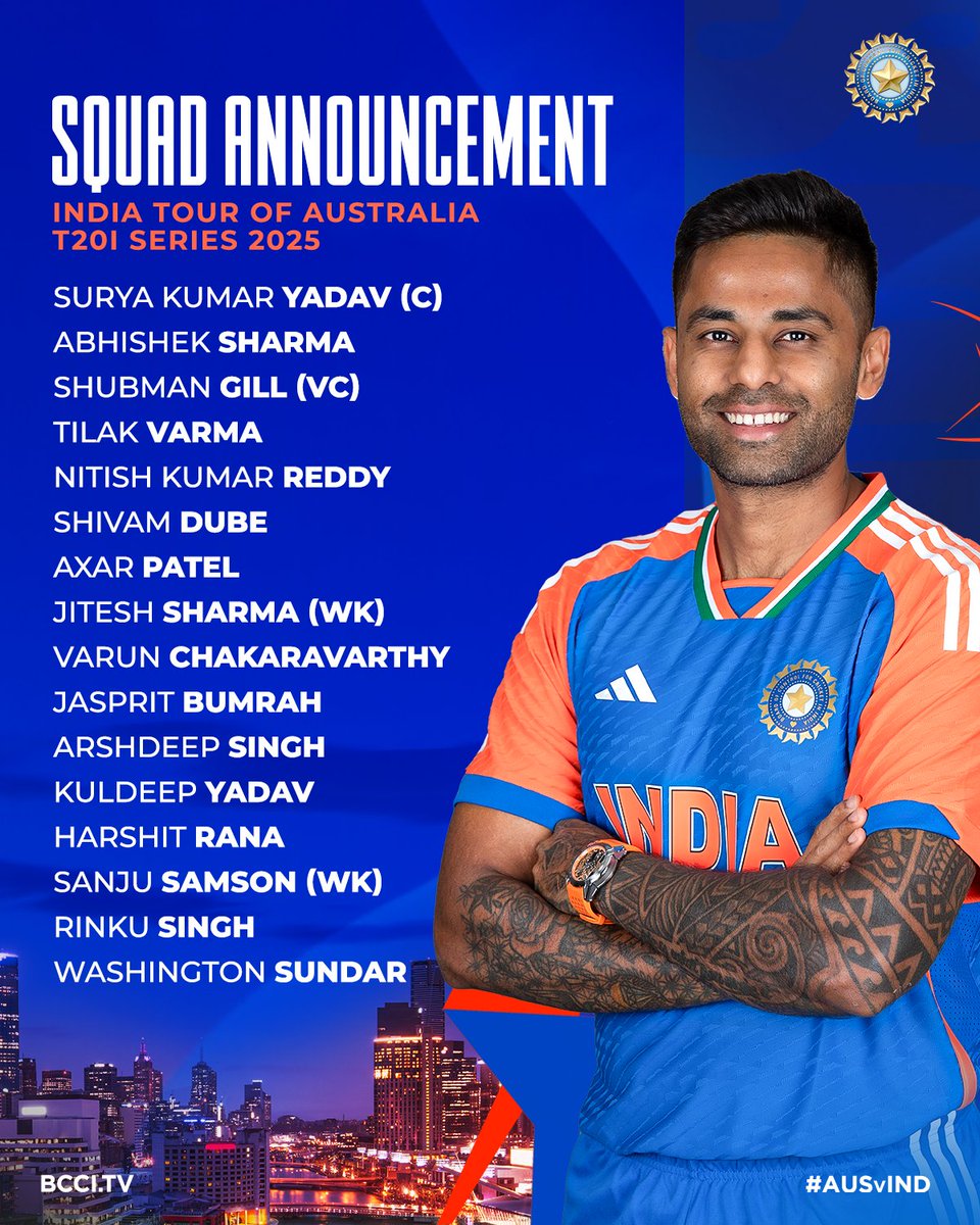 DMANDAL21's tweet image. 🚨 India’s squad for Tour of Australia announced

Shubman Gill named #TeamIndia Captain for ODIs

The #AUSvIND bilateral series comprises three ODIs and five T20Is against Australia in October-November