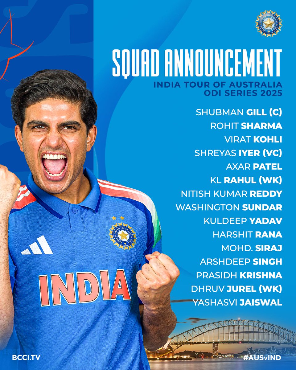DMANDAL21's tweet image. 🚨 India’s squad for Tour of Australia announced

Shubman Gill named #TeamIndia Captain for ODIs

The #AUSvIND bilateral series comprises three ODIs and five T20Is against Australia in October-November