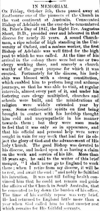 AustAnglican's tweet photo. 5 October 1883: death of the Rt Revd Augustus Short, aged 81. Pioneering first Bishop of Adelaide 1847-1881. The diocese included all of SA back then, and before 1858 WA as well. #anglican @Adel_Anglican #142years Biography: https://t.co/AmvOB7oEla https://t.co/FWWoxud2TG