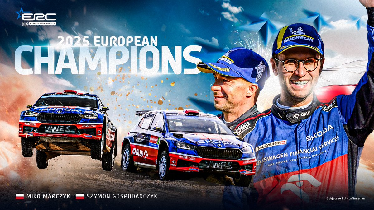 FIAERC's tweet image. 🏆 2025 ERC CHAMPIONS 🏆

Congratulations to Miko Marczyk and Szymon Gospodarczyk as they take home their first-ever FIA ERC title! 👏🍾