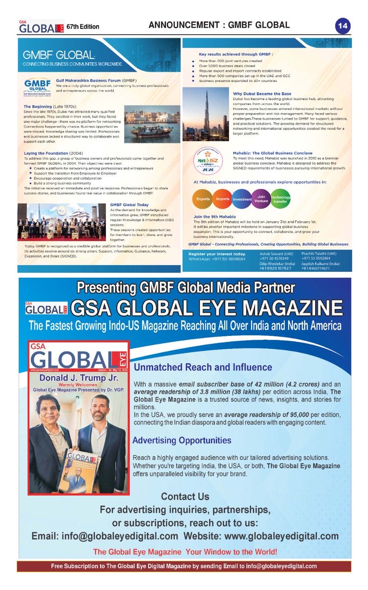 globaleyedigital.com/Newspaper/2025…
*Presenting the 67th Edition of GSA Global Eye  Magazine, which reaches 42 million households including 38 million households in India and 2 million households across America.*

♦️ *GLOBAL EYE  MAGAZINE is a Conglomerate of Creative Minds, Innovative