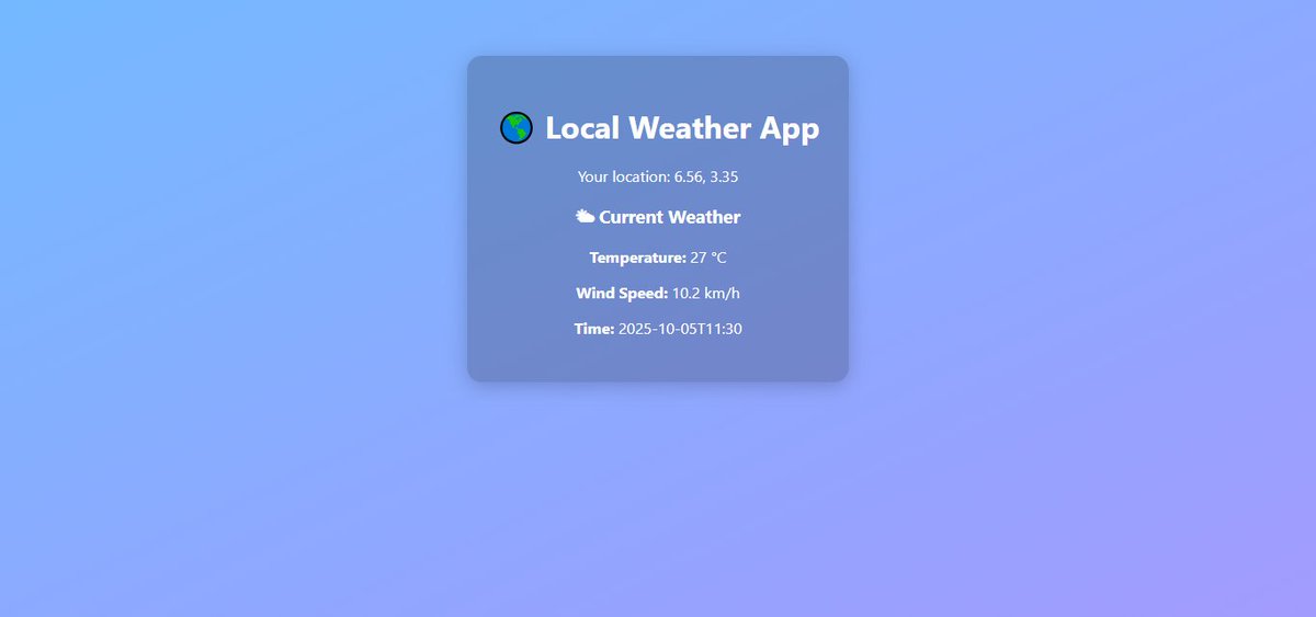 BishopOdedeyi's tweet image. Day 9/30 PHP &amp;amp; MySQL Challenge Just launched Local Weather App – a sleek, real-time weather tracker that auto-detects your location and pulls live data via the Open-Meteo API!  github.com/BishopOdedeyi/… #WebDevelopment #WeatherApp #HTML #CSS #JavaScript #PHP #MySQL #OpenMeteo
