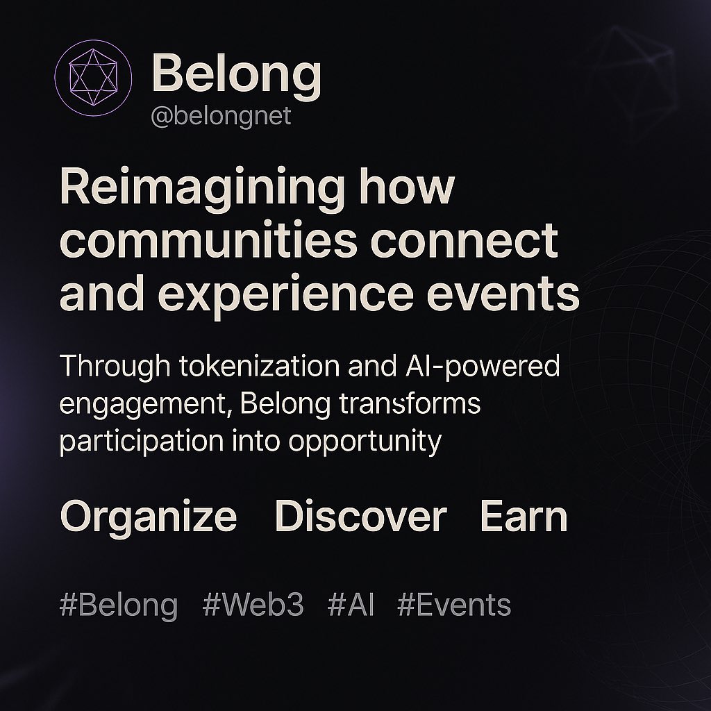 navid7c's tweet image. The future of social engagement is tokenized
@belongnet merges AI and blockchain to empower users to organize, discover, and earn through events
Backed by Berkeley x Cointelegraph Accelerator

#Belong #Web3 #AI #Innovation