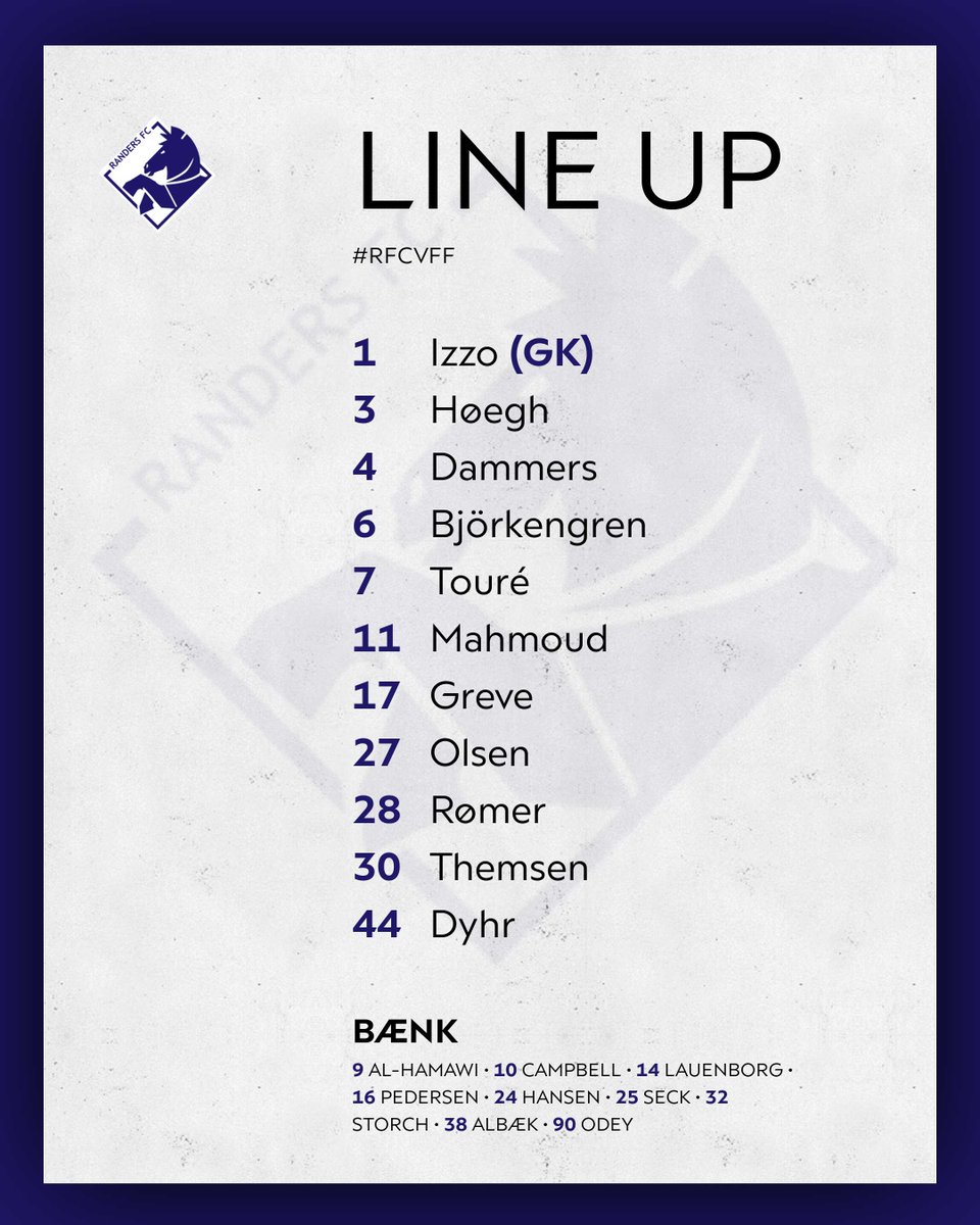 Superligaen's tweet photo. Startopstilling Randers FC
#SLDK #RFCVFF #ditholdvoresliga https://t.co/6qO2aBsELp