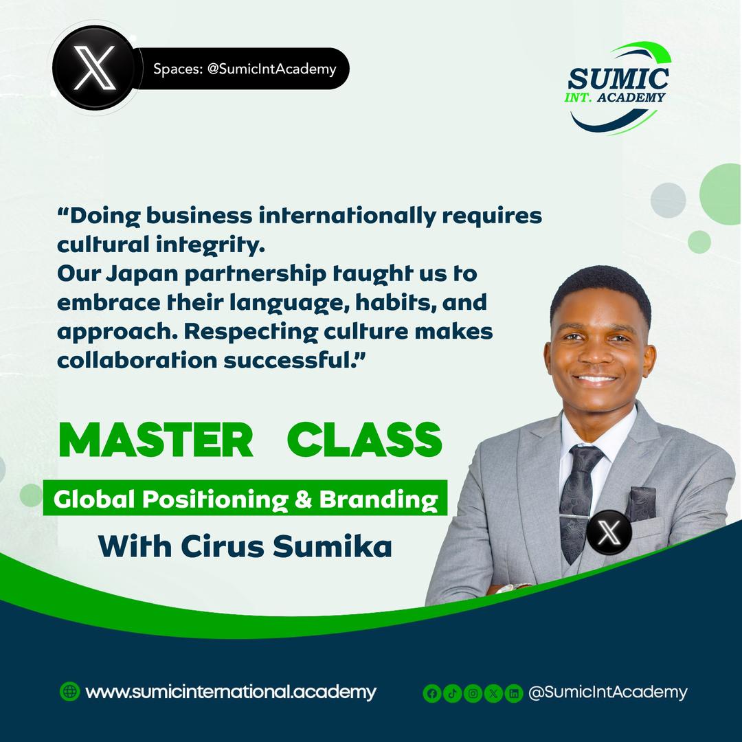 Sumic International Academy (@sumicintacademy) on Twitter photo Global Positioning & Branding Master Class with Cirus Sumika
"Doing business internationally requires cultural integrity. Our Japan partnerships taught us to embrace their language, habits, & approach." ~ <a href="/MrSumic/">Cirus Sumika ~ Mr. Sumic</a>
#SumicXSpace #SumicIntAcademy #MasterClass Global Positioning & Branding Master Class with Cirus Sumika
"Doing business internationally requires cultural integrity. Our Japan partnerships taught us to embrace their language, habits, & approach." ~ <a href="/MrSumic/">Cirus Sumika ~ Mr. Sumic</a>
#SumicXSpace #SumicIntAcademy #MasterClass