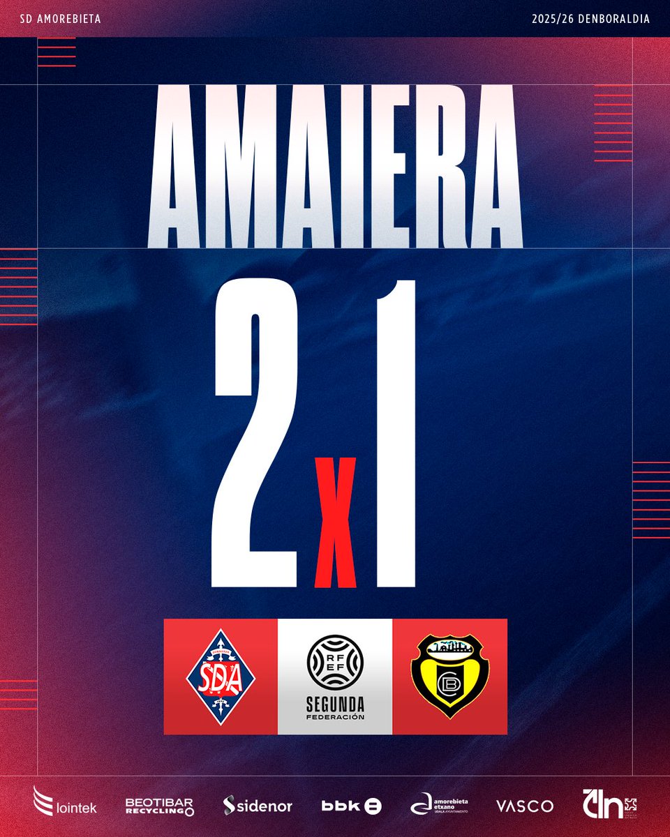 𝘼𝙈𝘼𝙄𝙀𝙍𝘼!

¡Merecida victoria en Urritxe tras un gran esfuerzo del equipo!

2-1 #AmorebietaBasconia          

#aupaAZULES