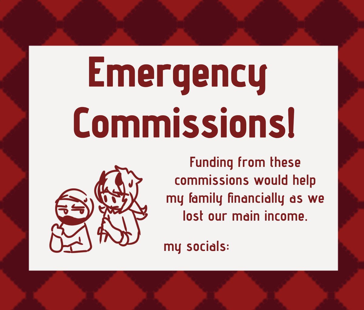 WaniUnknown's tweet photo. EMERGENCY COMMISSION IS OPEN
DM me if you are interested (either any of my social or discord, @/Patheticani) or go to my Ko-Fi 

Kofi: https://t.co/zhyMeQToGq
Tos: https://t.co/eRdTWVqOg6 https://t.co/8NpYRqAvqc