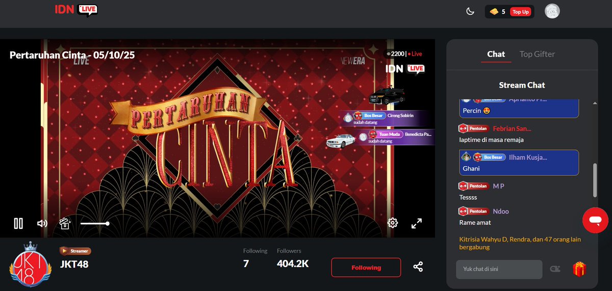 Lets goo semoga aman streaming nya ya idn live
#PertaruhanCintaJKT48