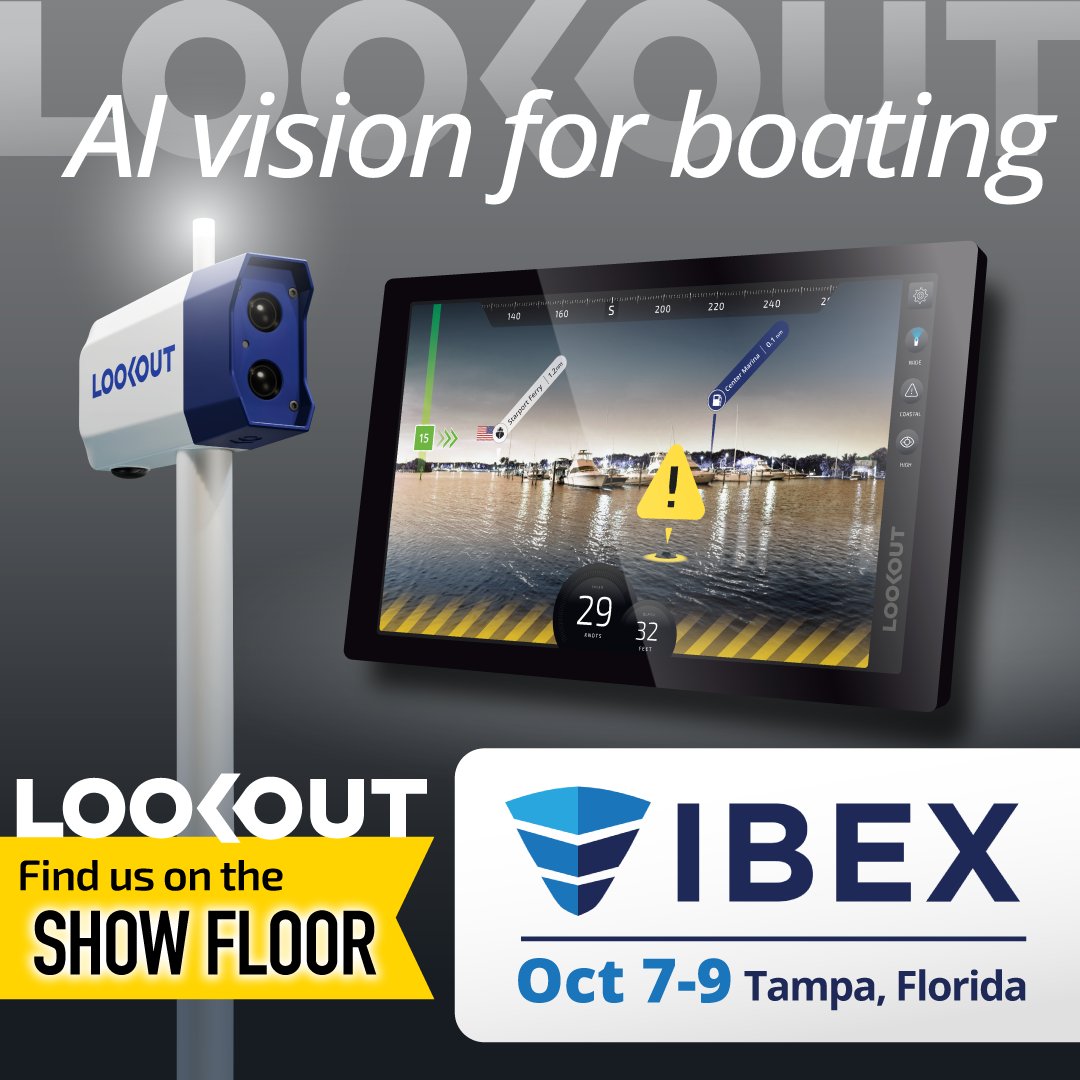 GetaLookout's tweet image. LOOKOUT will be at the @IBEXShow - October 7-9th, 2025.

Find us on the show floor and experience how AI vision is reshaping boating safety with:
• Color night vision 
• AI obstacle avoidance 
• 360° docking assistance 

#IBEX2025 #BoatingSafety #MarineElectronics