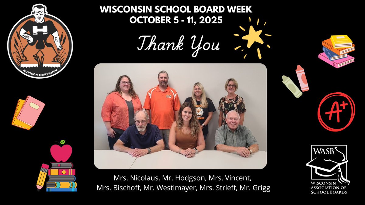 🧡🖤Behind every great school are even greater board members! 💪📖
Thanks to our Horicon School Board for all you do! We are #HoriconStrong