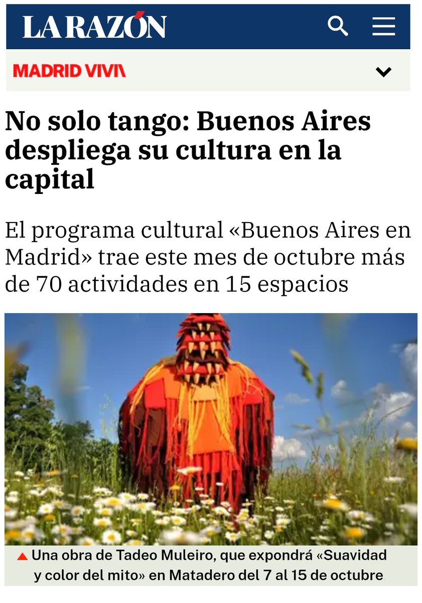 mataderomadrid (@mataderomadrid) on Twitter photo La capital argentina desembarca en Madrid con una propuesta que reúne una muestra de cine en @cinetecamadrid y la exposición «Suavidad y color del mito», de Tadeo Muleiro en la #CentralDeDiseño
Más, vía <a href="/larazon_es/">La Razón</a> 
larazon.es/madrid/solo-ta…
Actividades gratuitas📍#MataderoMadrid La capital argentina desembarca en Madrid con una propuesta que reúne una muestra de cine en @cinetecamadrid y la exposición «Suavidad y color del mito», de Tadeo Muleiro en la #CentralDeDiseño
Más, vía <a href="/larazon_es/">La Razón</a> 
larazon.es/madrid/solo-ta…
Actividades gratuitas📍#MataderoMadrid