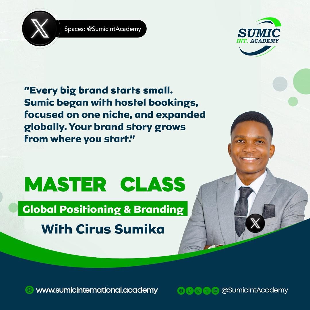 Sumic International Academy (@sumicintacademy) on Twitter photo Global Positioning & Branding Master Class with Cirus Sumika
"Every big brand starts small. Sumic began with hostel bookings, focused on one niche, and expanded globally. Your brand story grows from where you start." ~ <a href="/MrSumic/">Cirus Sumika ~ Mr. Sumic</a>
#SumicXSpace #SumicIntAcademy #MasterClass Global Positioning & Branding Master Class with Cirus Sumika
"Every big brand starts small. Sumic began with hostel bookings, focused on one niche, and expanded globally. Your brand story grows from where you start." ~ <a href="/MrSumic/">Cirus Sumika ~ Mr. Sumic</a>
#SumicXSpace #SumicIntAcademy #MasterClass