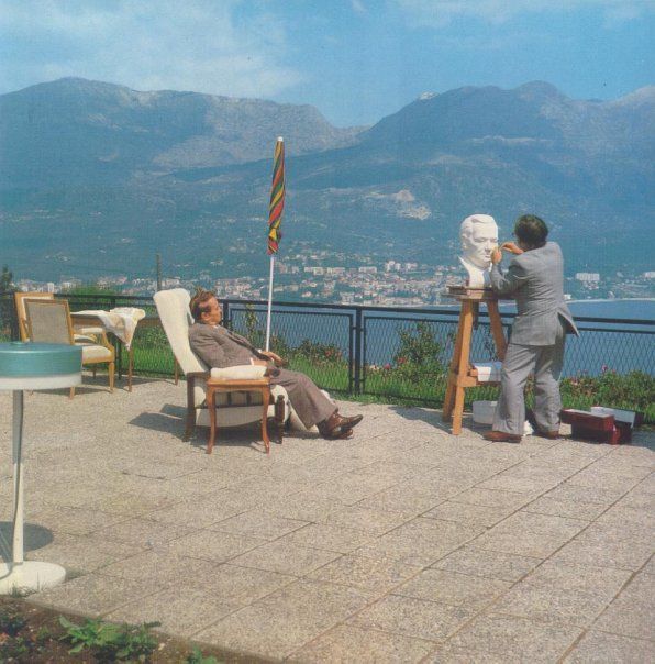 Tito poses for a bust sculpture overlooking the Bay of Kotor in Montenegro.