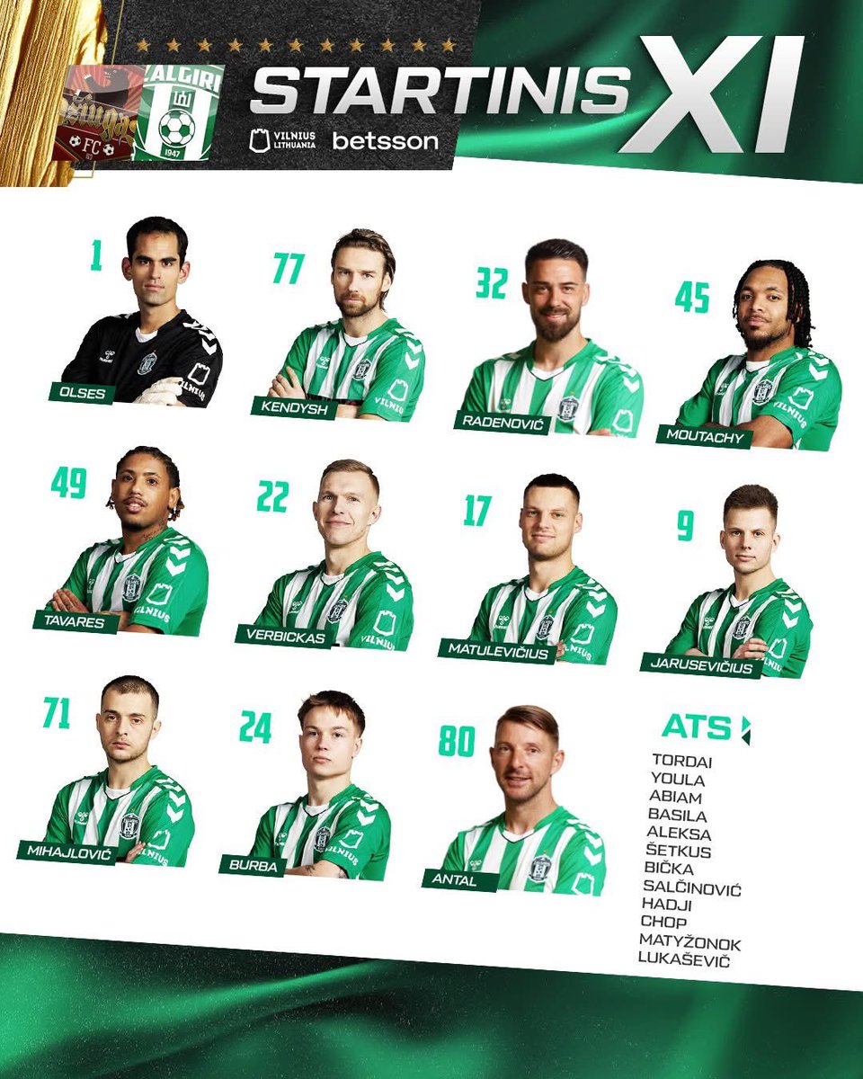 FKZalgirisNews's tweet photo. FK ลฝalgiris Vilnius will start the game against Dลพiugas Telลกiai with the following lineup.
#fkzalgiris #alyga https://t.co/QLvsCH4nX6