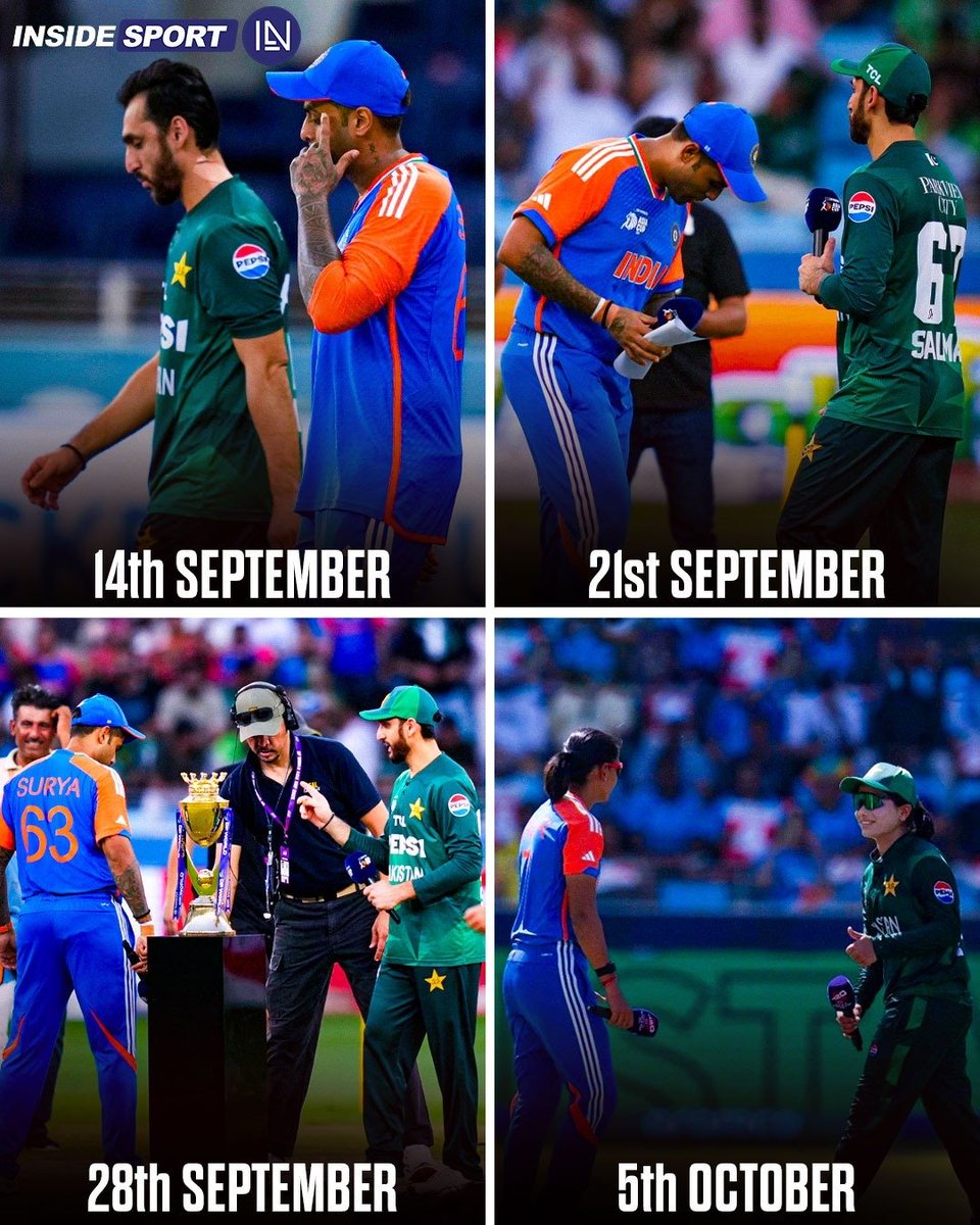 InsideSportIND's tweet image. The tradition of &quot;no handshake&quot; continues in the India vs Pakistan clash.

#INDvsPAK #SuryakumarYadav #HarmanpreetKaur #IndiaVsPakistan #CricketTwitter