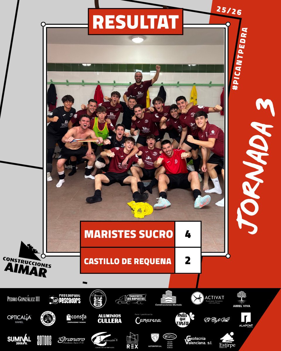 VAAAAMOOOOOS!!! Ja tenim un altre +3 🔥

Com hem patit davant un dels equips més forts de la lliga. Però al costat de vosaltres i sabent patir, 3 punts d'or.

⚽️ 2 Pablomi, Jaume i Arnau.

#PicantPedra