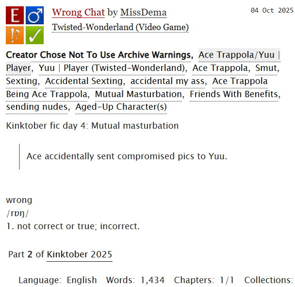 _MissDema's tweet photo. I forgor
⚠️ SMUT⚠️
❖ New fic !
➭ Ship: Aceyuu
➭ Characters:
⤐ Yuu
⤐ Ace Trappola
⤐ #twst_BL #twistedwonderland #aceyuu
➭ https://t.co/KaZwrbAHSI https://t.co/T7zVdFqVSw