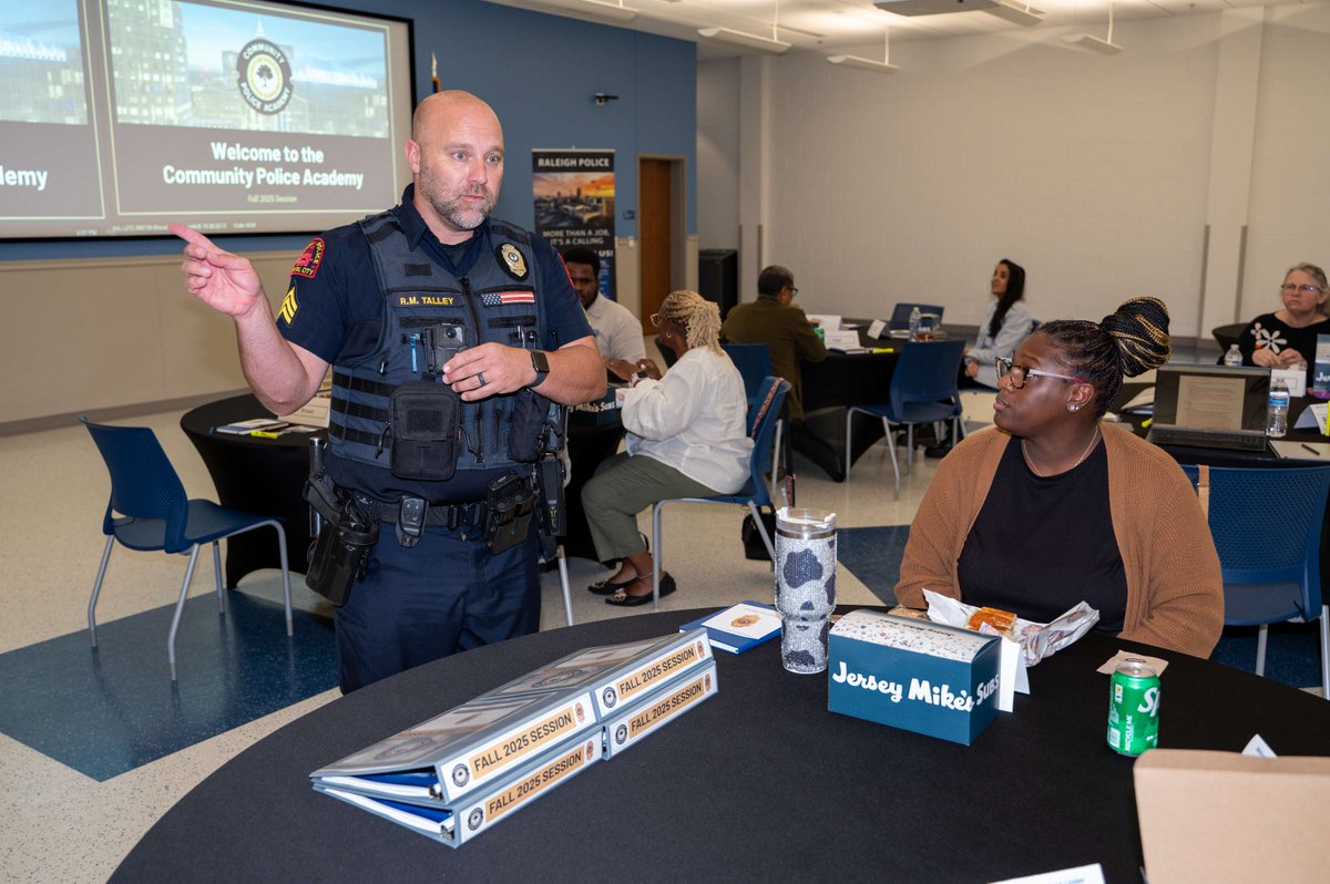raleighpolice's tweet photo. ๐๐ Excited to start the Fall Session of our Community Police Academy! Participants will learn about our operations and build connections with the community. Letโs make it impactful! #RaleighPolice #FallSession https://t.co/FTJJJsRIc7