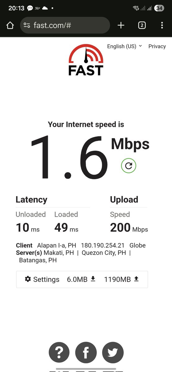 angweirdko's tweet photo. @enjoyGLOBE my download speed should be at least 200 MBPS. Sigh. https://t.co/ncAF13ieV2
