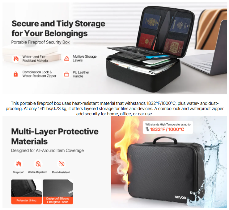 Buy_Globally's tweet photo. 🔥 Protect your valuables! This fireproof &amp; waterproof document box withstands up to 1832℉ / 1000℃! Lock, carry, and store your passports, files &amp; cash safely. Portable, durable &amp; spacious – peace of mind anywhere! 🛡️https://t.co/vdb8fSsS3M 📁
#FireproofSafe #DocumentProtection https://t.co/1ejjD4iqMR