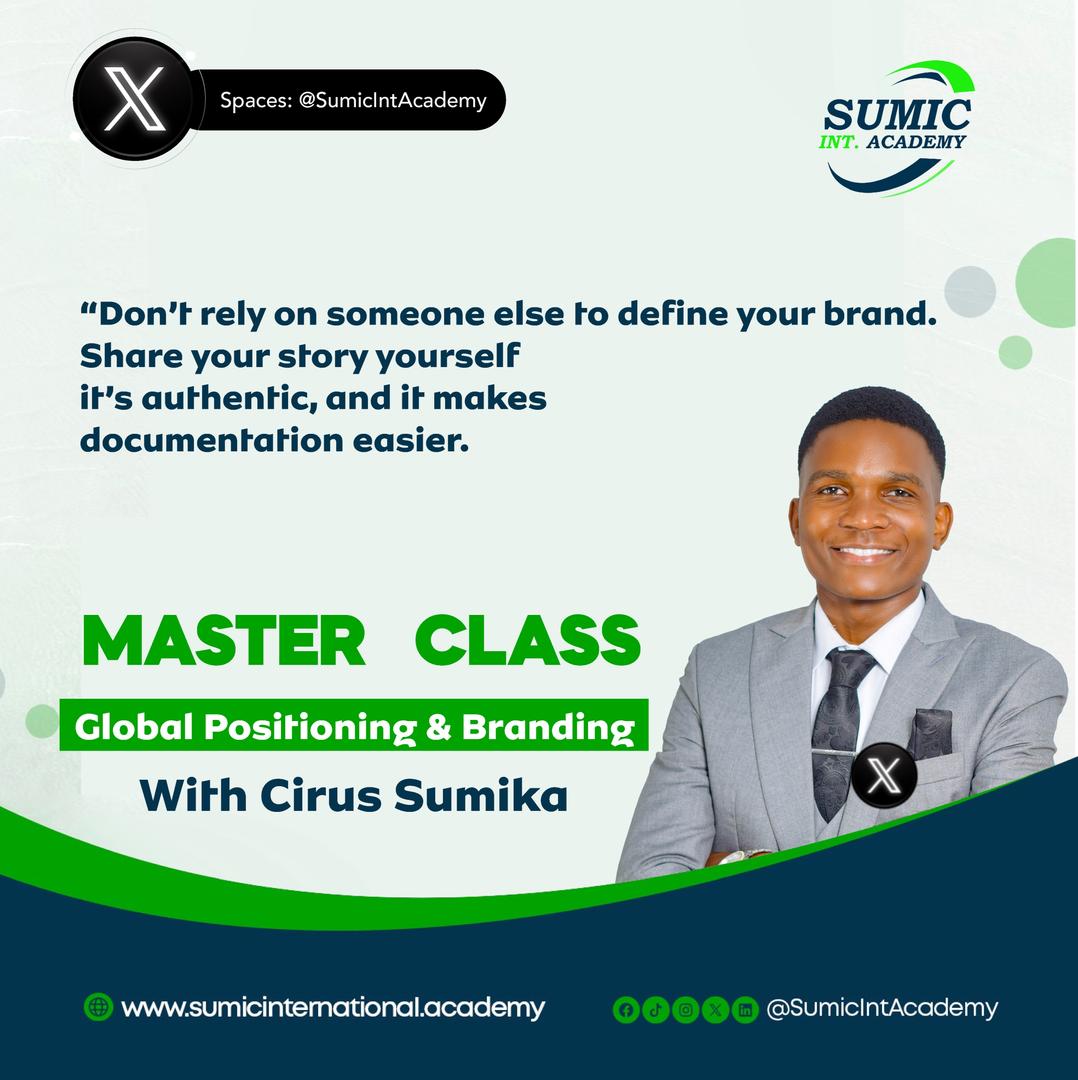 Sumic International Academy (@sumicintacademy) on Twitter photo Global Positioning & Branding Master Class with Cirus Sumika
"Don't rely on someone else to define your brand. Share your story yourself, it's authentic, and it makes documentation easier." ~ <a href="/MrSumic/">Cirus Sumika ~ Mr. Sumic</a>
#SumicXSpace #SumicIntAcademy #MasterClass Global Positioning & Branding Master Class with Cirus Sumika
"Don't rely on someone else to define your brand. Share your story yourself, it's authentic, and it makes documentation easier." ~ <a href="/MrSumic/">Cirus Sumika ~ Mr. Sumic</a>
#SumicXSpace #SumicIntAcademy #MasterClass