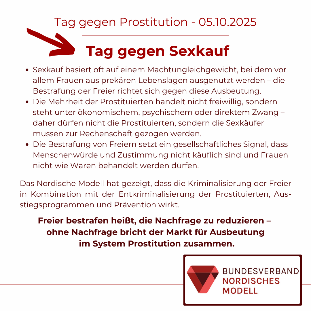 Sexkauf basiert oft auf einem Machtungleichgewicht, bei dem vor allem Frauen aus prekären Lebenslagen ausgenutzt werden - die Bestrafung der Freier richtet sich gegen diese Ausbeutung.

Die Mehrheit der Prostituierten handelt nicht freiwillig, sondern steht
1/4
#nordischesmodell