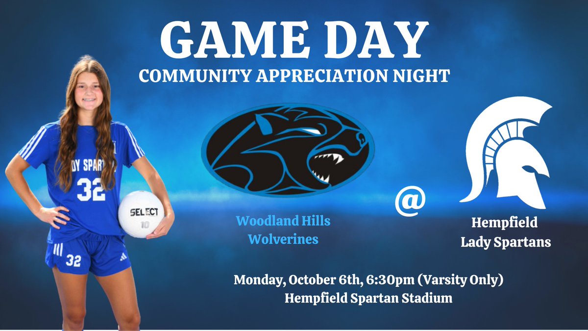 The Lady Spartans host Woodland Hills tonight in a sectional match.

Tonight is also Community &amp; Youth Appreciation Night!  Come out and support the team!

Let's go Hempfield!